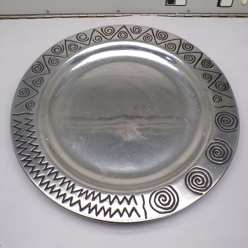 Wilton Armetale Reggae Small Round Tray 820034 Southwest Decor 12" Pewter Look